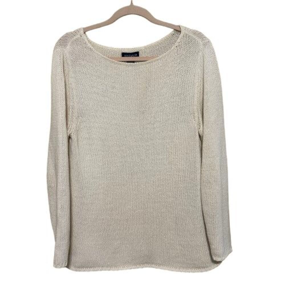 VTG Ann Taylor Boat Neck Sweater Womens Large White Beachy Fisherman Pullover